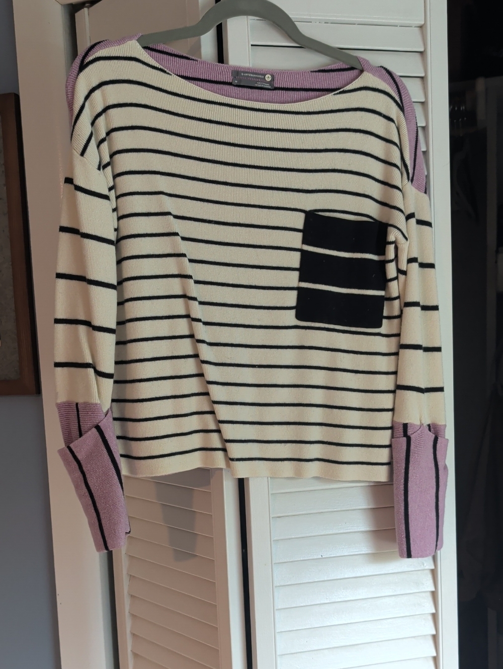 Anthropologie Striped Crewneck Sweater with Lilac Accents